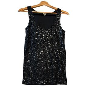 J Crew Black Tank Top Mini Sequins Celebration Party Occasion